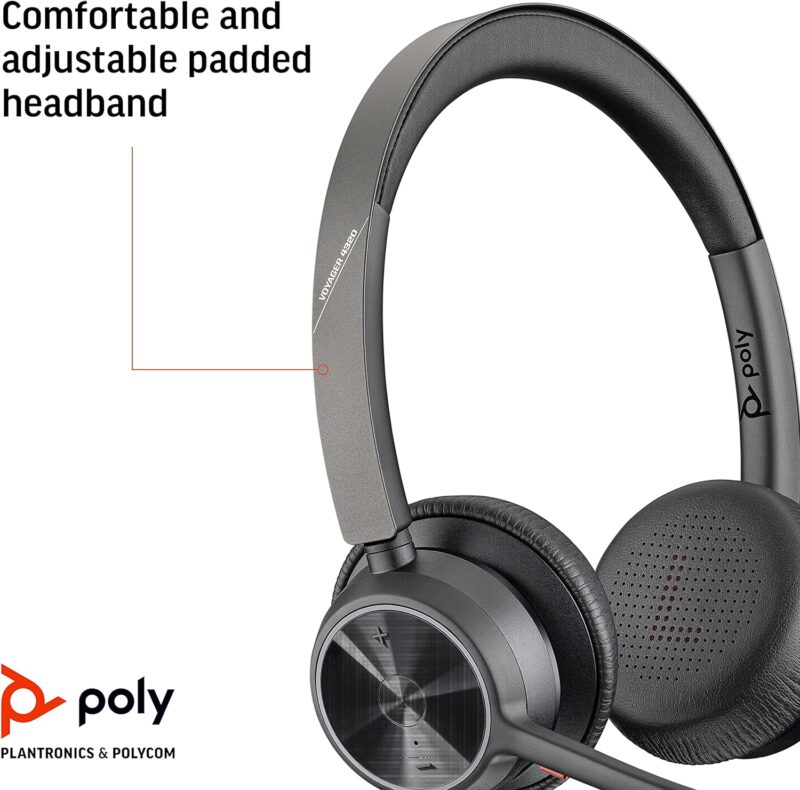 PROVALA!! Poly Hp - Voyager 4320 UC Wireless Headset - Cuffia con microfono ad asta - Si collega a PC/Mac con adattatore Bluetooth USB-A e a telefoni cellulari tramite Bluetooth - immagine 2